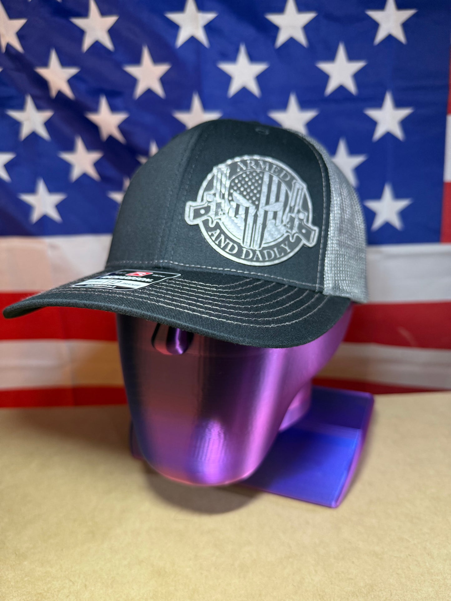 Armed & Dadly carbon fiber patch on Richardson 112 SnapBack