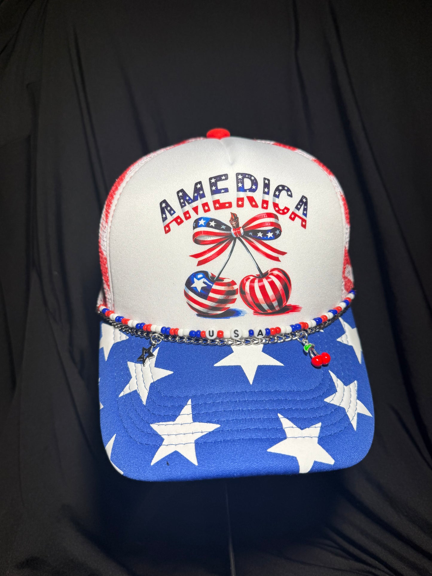 America trucker hat with chain and charms