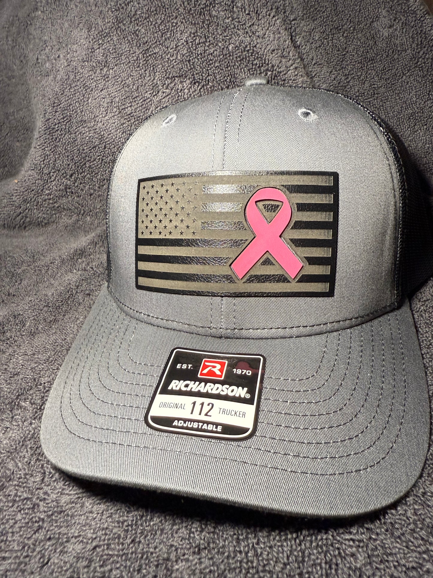 American flag with breast cancer awareness pink ribbon