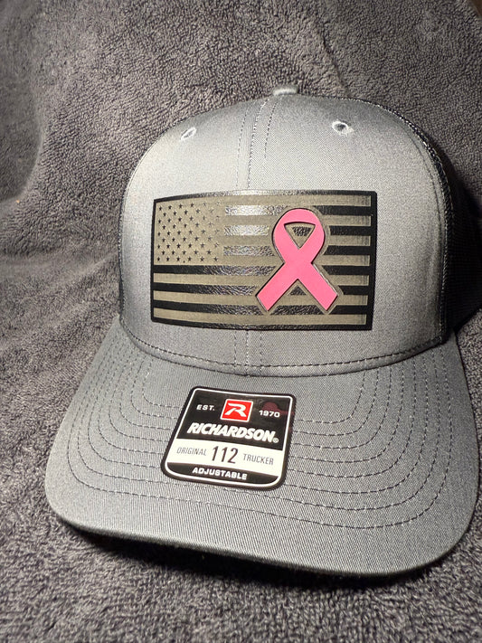 American flag with breast cancer awareness pink ribbon