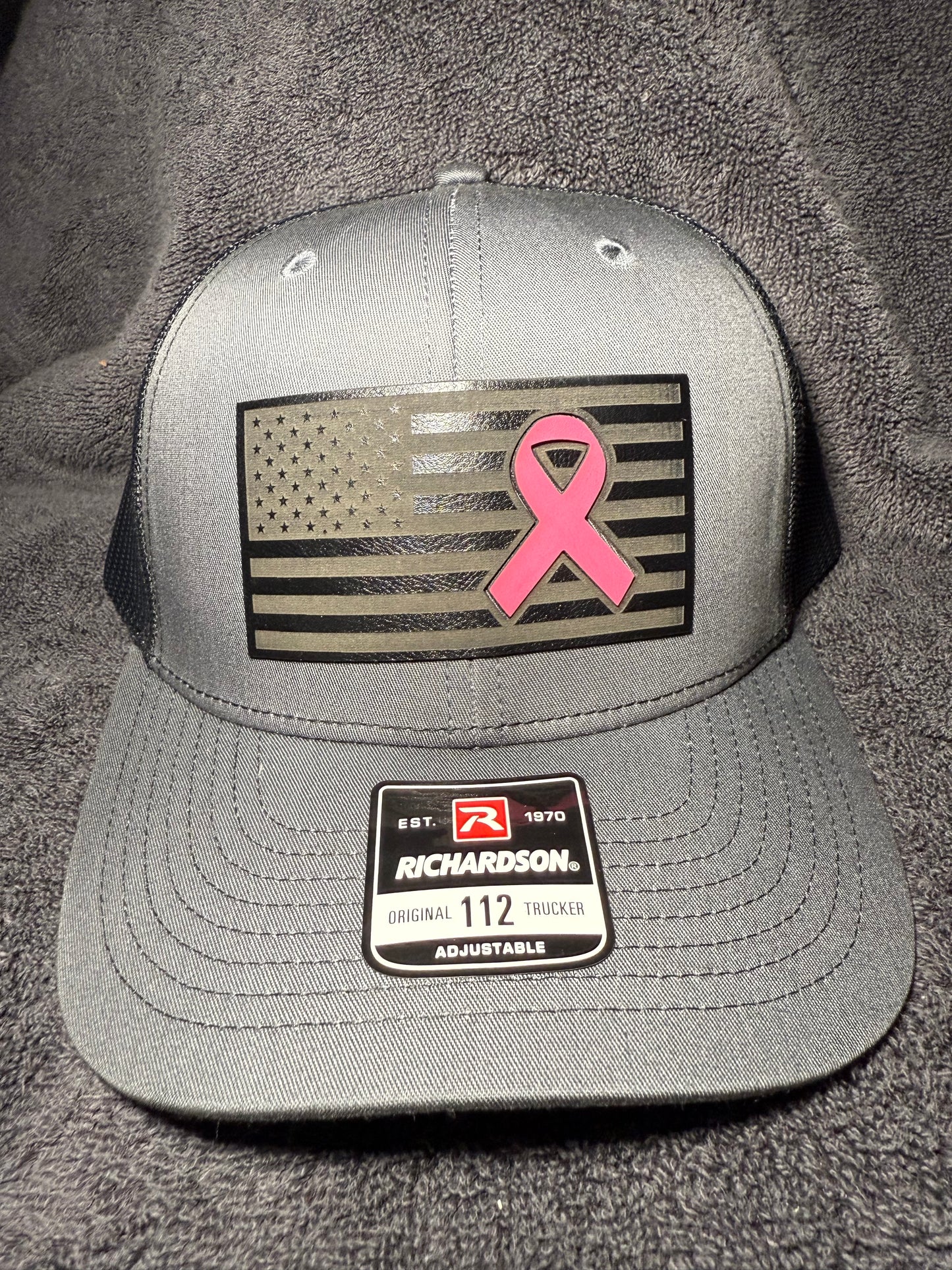 American flag with breast cancer awareness pink ribbon