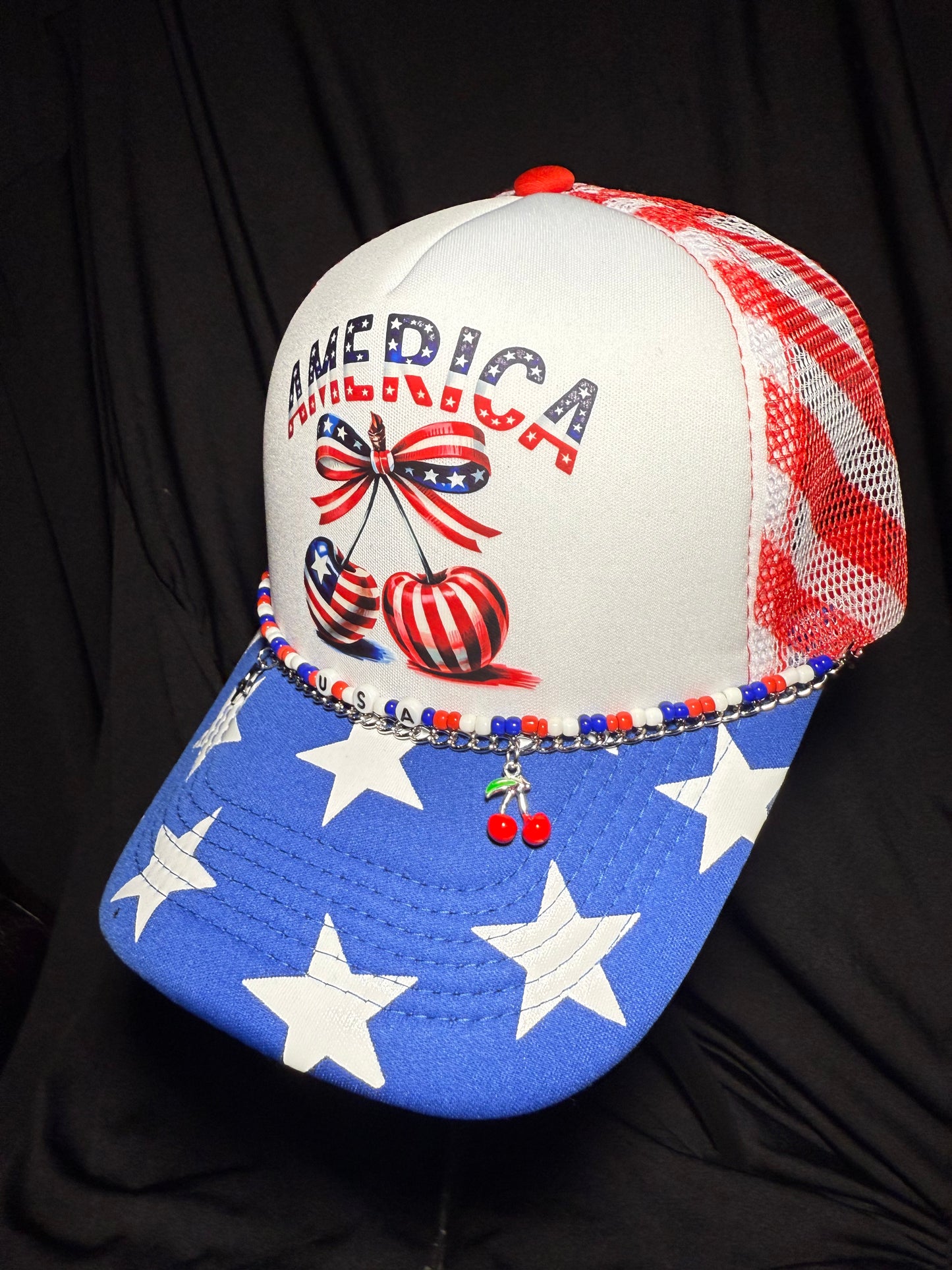 America trucker hat with chain and charms