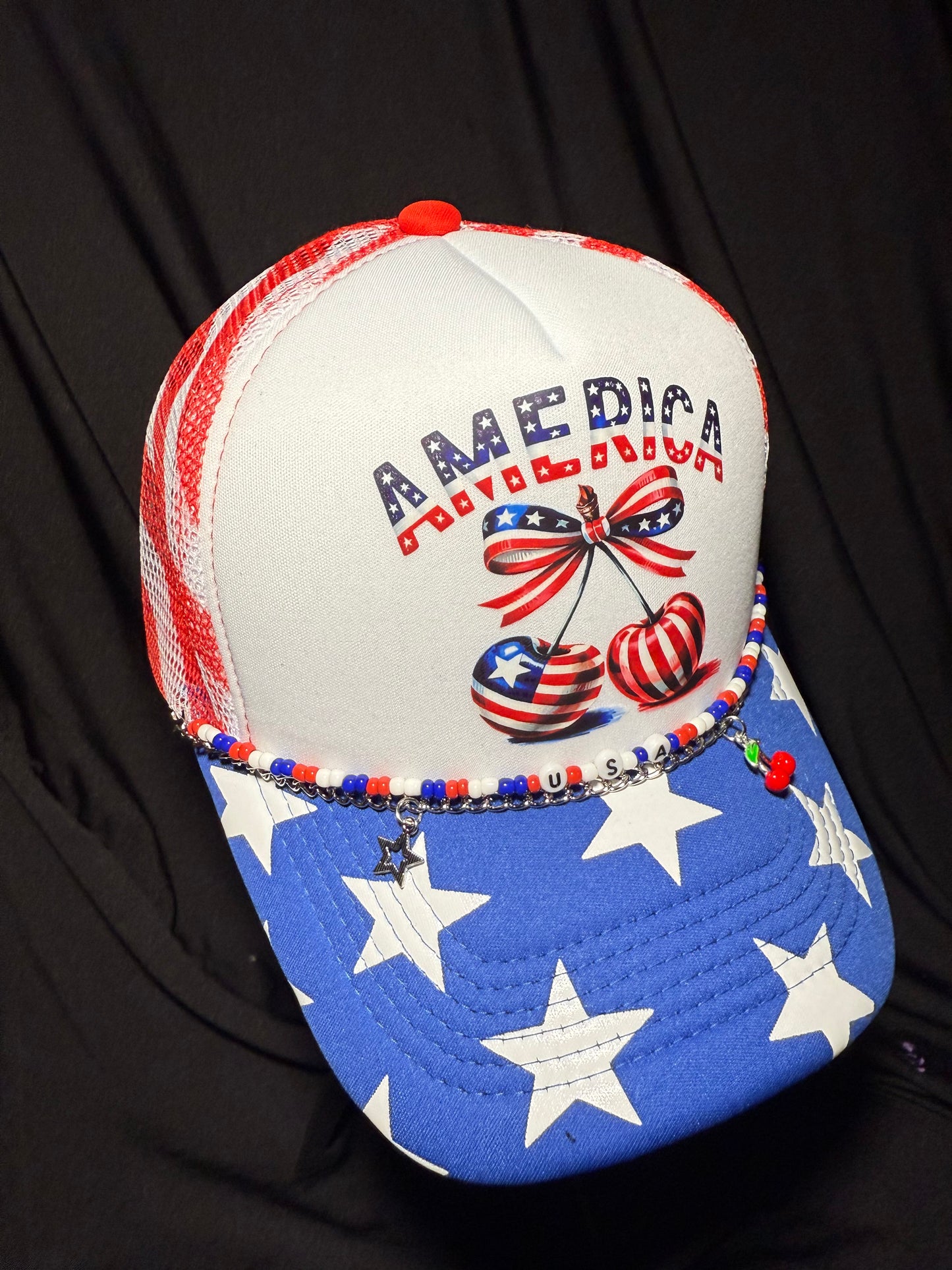 America trucker hat with chain and charms