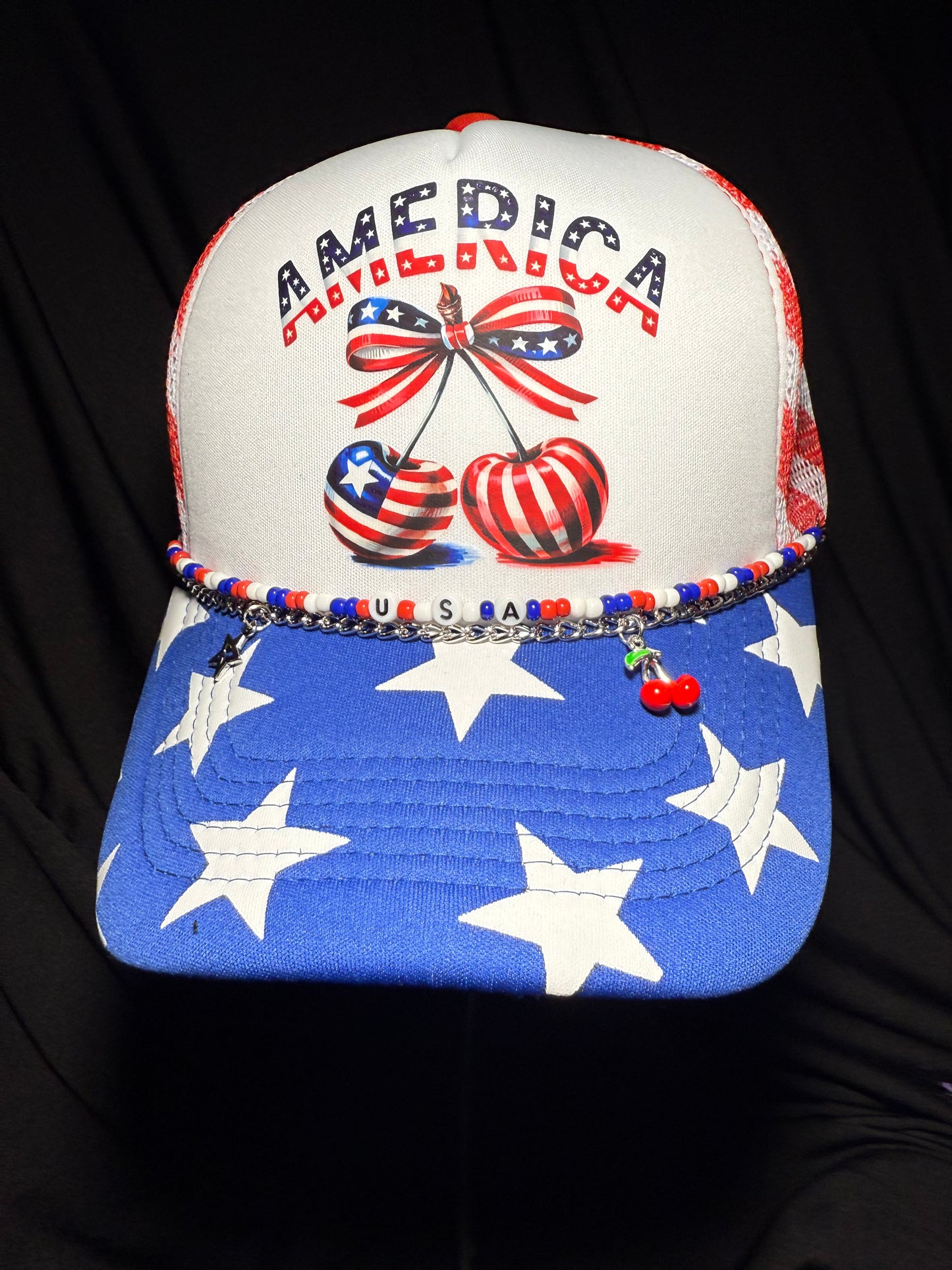 America trucker hat with chain and charms