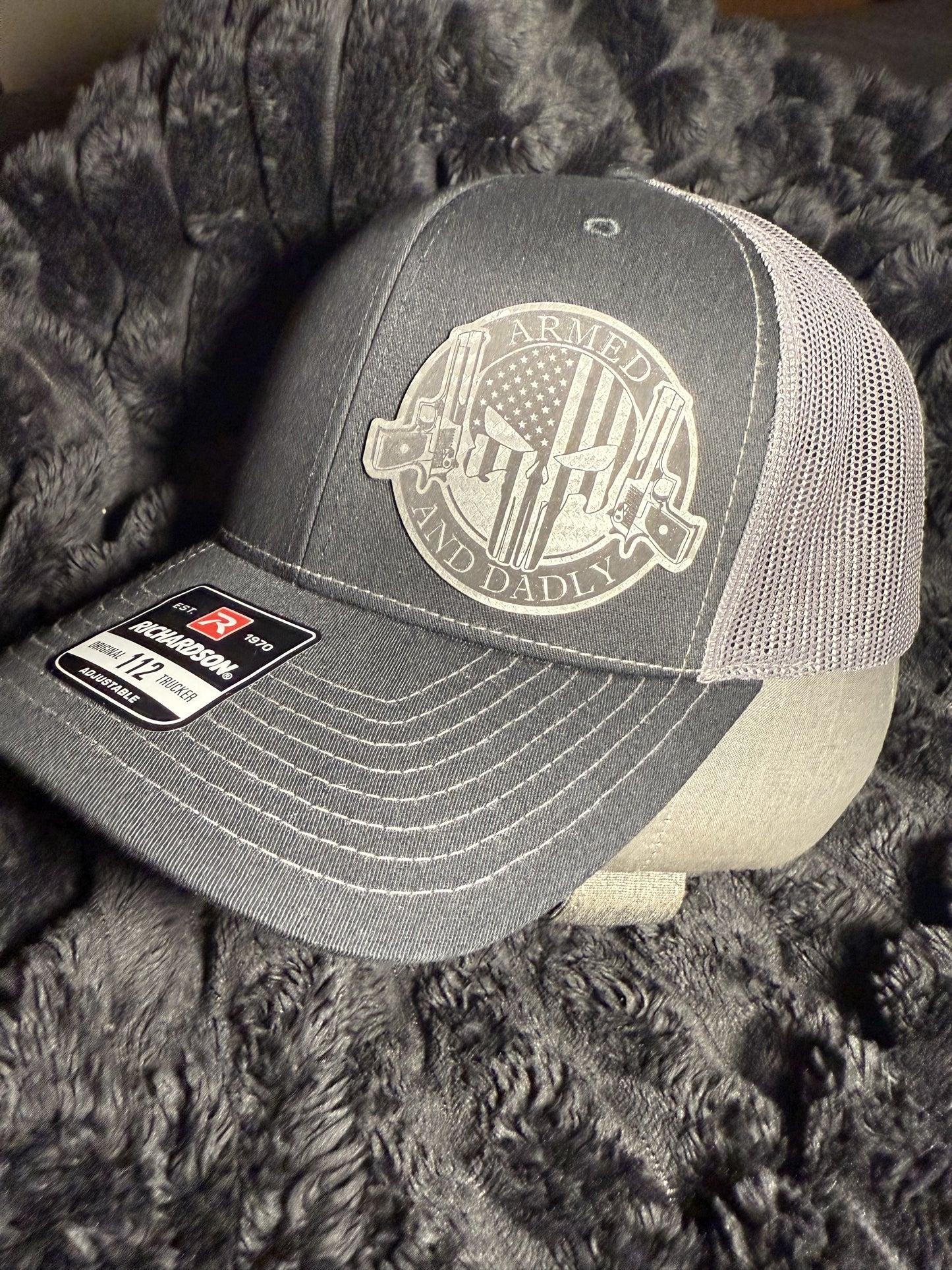 Armed & Dadly carbon fiber patch on Richardson 112 SnapBack